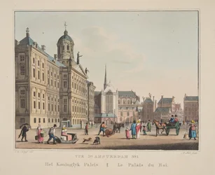 Vue d&39;Amsterdam No. 1。コニングリク宮殿。ルパレデュロワ、1825年（手描きの彫刻）