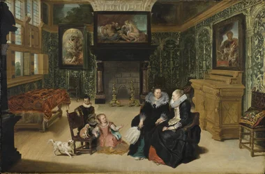 Interieur, appele le salon Rubens - 「ルーベンスのサロン」と呼ばれるインテリア、Vos, Cornelis de (1584-1651)作。木に油彩。寸法：75x115 cm。ストックホルム国立博物館