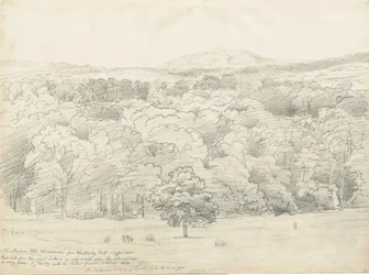 Wrottesley Hall-Malvern Hillsの眺め：鉛筆画、1820年