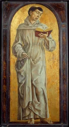 読書するパドヴァの聖アントニウス（san antonio di padova） 木版画 コスメ・トゥラ（1430-1495）の作品 日。0.71×0.31m