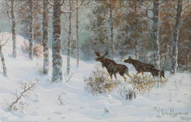 ヘラジカのいる冬の風景、1907年