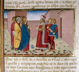 イエスを訪ねるパリサイ人ニコデマのミニチュア Cristoforo De Predis（1440-1486）による『新約聖書の歴史』の後（fol.58）。
