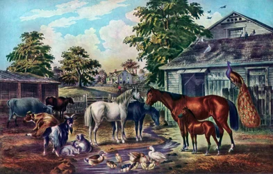 朝のアメリカンファームヤード、1857