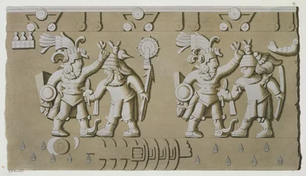 ティソックの石からの古代のアステカ族の戦士のレリーフ