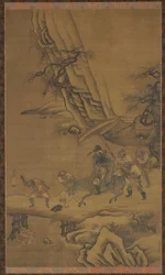 鍾馗と鬼が橋を渡る