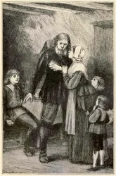 クリスチャンは彼の妻を巡礼者の進歩からこの世界へ、ジョン・バニヤン（1628-1688）によってもたらされるものへとトーマス・ダルジエル（1823-1906）によってイラストを打ち明ける