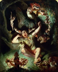ウィリアム・シェイクスピア（1564-1616）による「真夏の夜の夢」第4幕シーンIからの底の魔法の解禁（キャンバスに油彩）