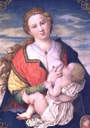 聖母子、1600アルブレヒトデューラー（1471-1528）（70446を参照）によるドローイング後（パネルに置かれた羊皮紙のトイレ）