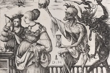 2 人の女性を驚かせる死と悪魔, ca. 1515年。