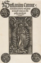 Pelbartus de Temesvar のタイトルページ、クレセントの聖母: Stellarium corone Schr. 2869年...、1502年。