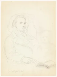デッサン、「慈愛のレッスン」のスケッチとピーター・リチャーズ・ジュニアの肖像画、1849年