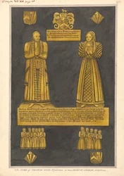 ジェイムズ・グッド博士とエドワード・クリントンの娘である彼の妻ジョーンのための真鍮プレート、ウェスト・ドレイトン教会