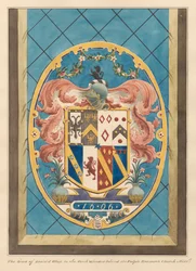 ハンワース教会の説教壇の後ろにあるステンドグラスの窓の紋章