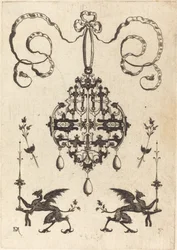 ラージ ペンダント 左右下部 幻想的な燭台を運ぶ 2 つのグリフィン