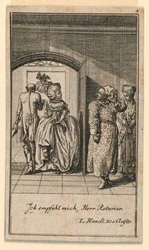 傲慢に訪問を終える年配のカップル、「Königl: Grosbrit [nische] genaological calendar on the 1782 year Lauenberg by J.G.