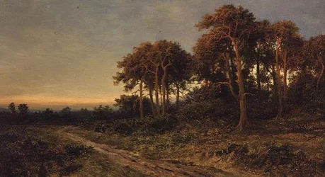 夕暮れの二人の人物がいる風景