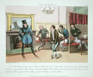 1823年に出版された「The Necessary Qualifications of a Man of Fashion」のプレート9「Selfishness」（手彩色アクアチント）。