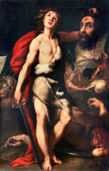 David vencedor do gigante Golias segura a cabeça na mão Pintura de Daniele Crespi (1598-1630) 1623 Palazzo Borromeo, Isola Bella, Stresa Itália