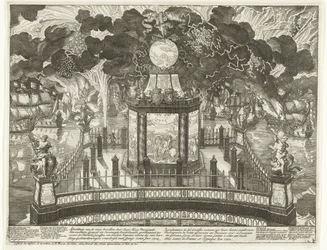 1702年ビーゴでの勝利を祝うHofvijverの花火 女王陛下の紳士諸州の将軍 der Vereenigde Nederlanden による火の作品の画像は、derselver の武器と仲間の壮大な成功の機会に叙階されました