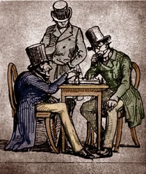 ソレン・キルケゴールがチェスをしている様子（紙にペン、インク、ウォッシュ