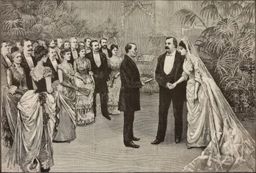アメリカ大統領グローバー・クリーブランドとフランシス・フォルサムの結婚式、6月2日、アメリカ合衆国ワシントン、ダンテ・パオロッチによるデッサン、『L