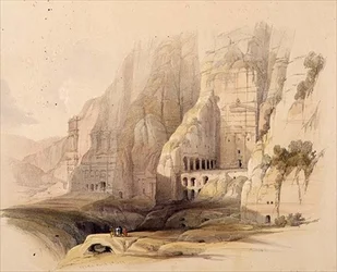 ペトラの発掘された邸宅、1839年3月7日、プレート103、「The Holy Land」の第3巻より、Louis Haghe（1806-85）が彫刻したもの。1849年（リトグラフ）。