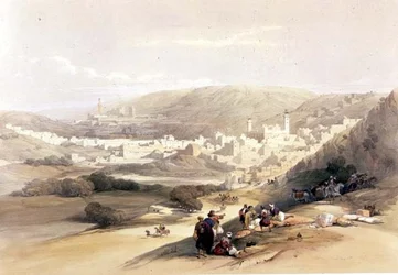 ヘブロン、1839年3月18日、ルイ・ハーゲ（1806-85）が彫刻した「The Holy Land」第2巻のプレート55。1843年（リトグラフ）。