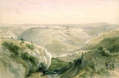 南から見たエルサレム、1839年4月12日、プレート10、「The Holy Land」第1巻より、Louis Haghe (1806-85)の彫刻、パブ。1842年（リトグラフ）。