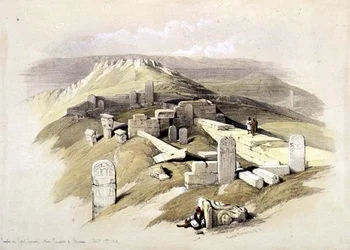 スラビット・エル・カーディムと呼ばれるゲベル・ガラベの神殿、1839年2月17日、プレート119、「The Holy Land」第3巻より、Louis Haghe（1806-85）の彫刻により、出版された。1849年（リトグラフ）。