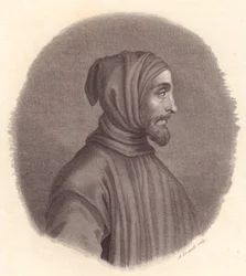 イタリアの画家チマブエ（1240年頃～1302年頃）の肖像、シモーネ・セネーゼの肖像画からロカテッリが銅版画