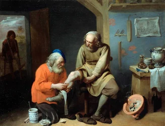 「Le chirurgien de village（村の外科医） Peinture de David Ryckaert III (Rijckaert) (1612 - 1661) 油彩、キャンバス、Dim 49,2x64 cm Staatliche Museen, Berlin