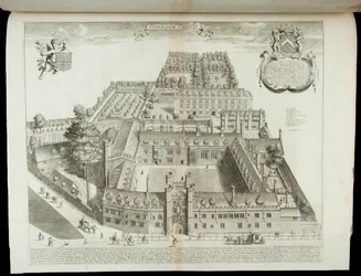 「コレギウムクリスティ」、クライストカレッジケンブリッジの眺め、1690年