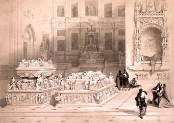 グラナダ大聖堂 フェルディナンドとイザベラの礼拝堂 「スペインの絵のスケッチ」より 1832-33年頃（リトグラフ）