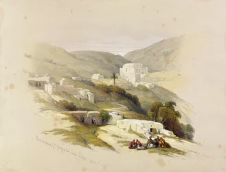 1839年3月29日、「聖地」のボリュームIIからのルド（古代リッダ）の聖ジョージ教会。 1842年にロンドンで発行されたLouis Haghe（1806-85）