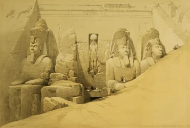 ルイハゲ（1806-85）のパブによって彫刻された、「エジプトとヌビア」のボリュームIIのアブーシンベルの大寺院の正面標高、プレート44。 1849