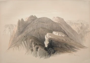 ジェビル・ホー。 1839年にペトラを取り囲む断崖からのホル山。