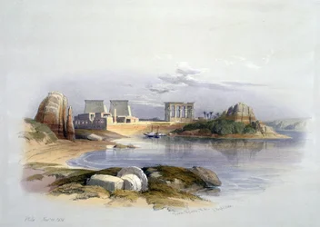 ヌビア、フィラエ島」1838年11月。デイヴィッド・ロバーツ（1796-1864）の水彩画による。神殿 古代エジプト 考古学 宗教 神話 遺跡