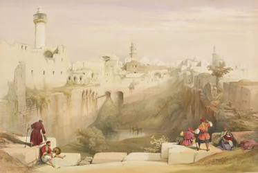 エルサレム、1839年4月12日、「聖地」のボリュームIのプレート12。ルイ・ハゲ（1806-85）パブによって彫刻されました。 1842