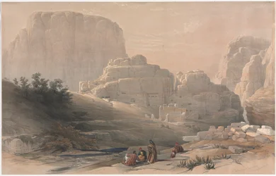 ペトラ、谷の下端、アクロポリスの眺め、1839年。