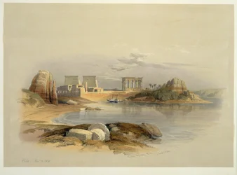 フィラエ島、エジプト（水彩画）