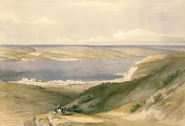 1839年4月21日、バシャンに向けたガリラヤ湖またはジェネザレスの海、ルイ・ハゲ（1806-85）パブによって彫刻された「聖地」のボリュームIのプレート36。 1842