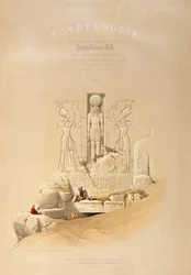 1846年にロンドンで出版されたLouis Haghe（1806-85）によって彫刻された、ヌビアのAboo Simbleの大寺院への入り口、「エジプトとヌビア」の巻Iのタイトルページ