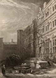 H.ウィンクルスによって彫刻されたハイデルベルクの大法廷、「ラインの巡礼者」からのイラスト1840年発行