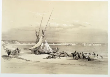 レバノンのタイア(Tyre)の街の眺め、1839年04月27日に描かれた「The Holy Land」、London 1849年