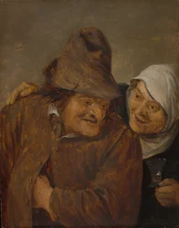 グラスワインを持った二人の農夫 c. 1645年。