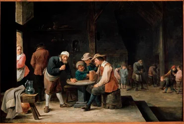 ビールを飲む人たち。若き日のダヴィッド・テニアス2世（1610-1690）の絵画。油彩・キャンバス