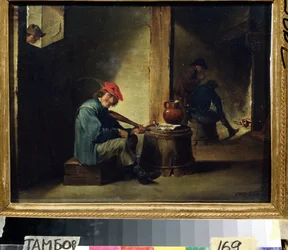 ミュージシャン（A Musician）。 David Teniers the Young（1610-1690）による絵画。 木に油彩、26.3 x 37.8 cm。 フランダースの芸術、バロック様式。 リージョナル アート ギャラリー、タンボフ (ロシア)。