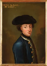 Charles XII ou Carl de Suede - スウェーデン王Charles XII (1682-1718)の肖像画、Krafft, David, von (1655-1724)作。厚紙に油彩。寸法：22,5x17 cm。個人蔵