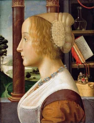 「若い女性の横顔の肖像」Davide Ghirlandaio (1452-1525) 1490年頃の絵画 44,6x34,3 - Staatliche Museen, Berlin