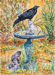 カラスの仏像、2024年（水彩画）